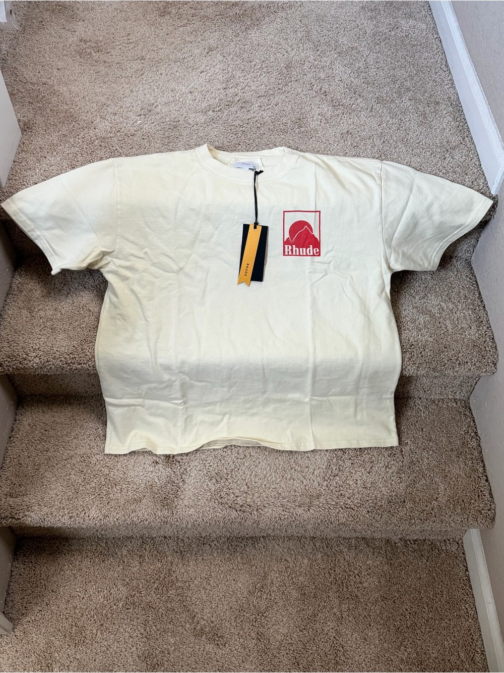 Rhude Cream Tee with Red Logo